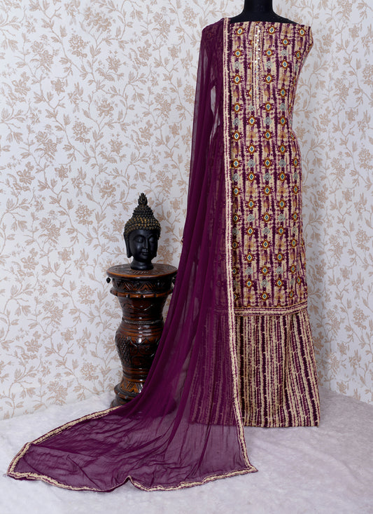 ASISA Women Wine Cotton Khatli Work Unstitched Suit Nazneen Dupatta (Unstitched 3 Piece dress material)