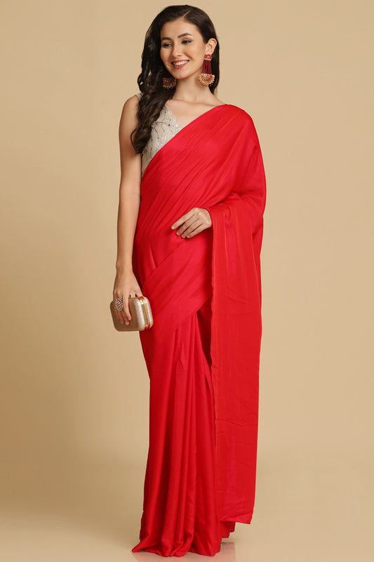 Asisa Red Super Soft Burfi Silk Saree With Lycra Blouse