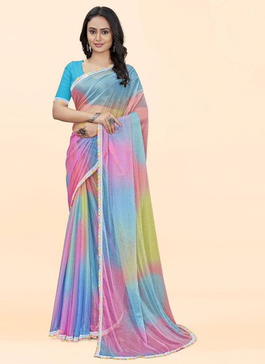 Asisa Multicolor Soft Net Women Woven Saree