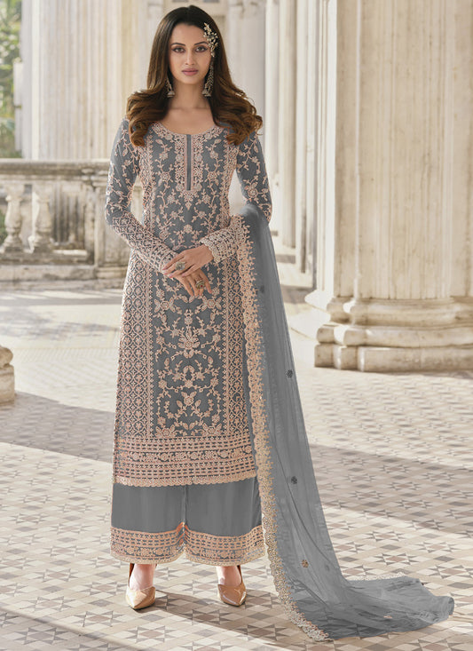 Asisa Women Grey Heavy Designer Butterfly Net Latest Salwar Suit