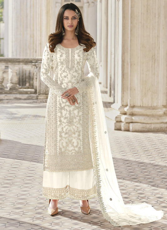 Asisa Women White Heavy Designer Butterfly Net Latest Salwar Suit
