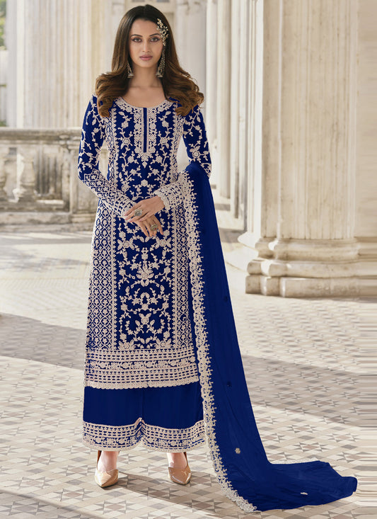 Asisa Women Royal Blue Heavy Designer Butterfly Net Latest Salwar Suit