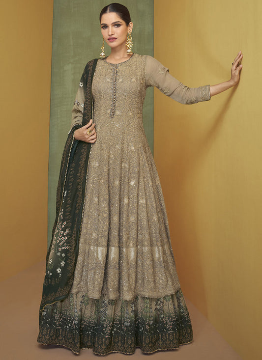 Asisa Women Dusty Green sequins Embroidery Wedding Anarkali Suit