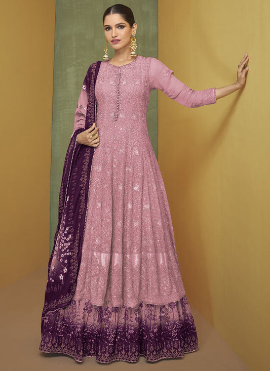 Asisa Women Dark Pink sequins Embroidery Wedding Anarkali Suit
