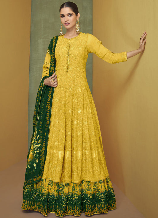 Asisa Women Yellow sequins Embroidery Wedding Anarkali Suit