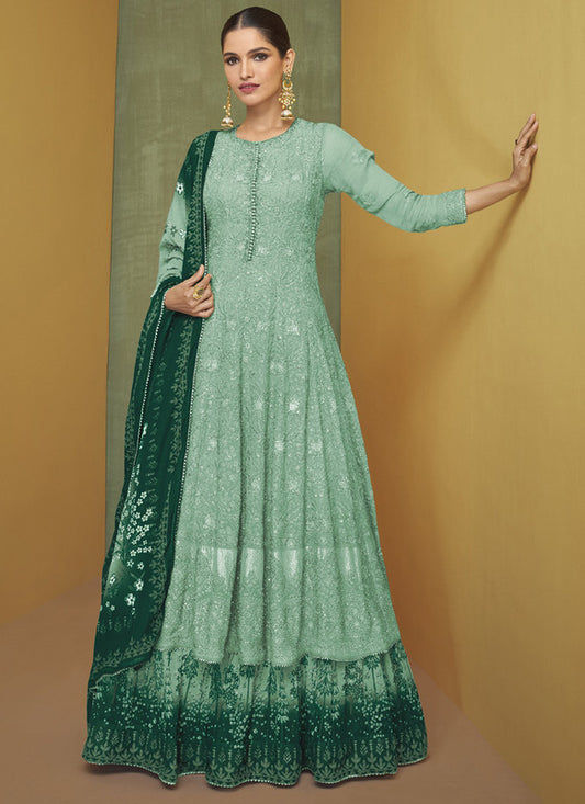 Asisa Women Turquoise sequins Embroidery Wedding Anarkali Suit