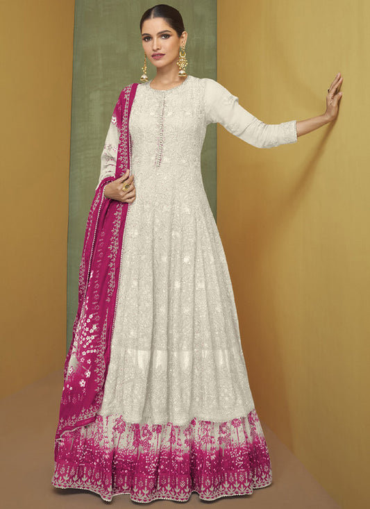 Asisa Women White sequins Embroidery Wedding Anarkali Suit