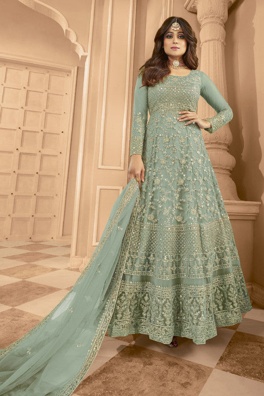 Turquoise Multi Embroidered Anarkali Gown