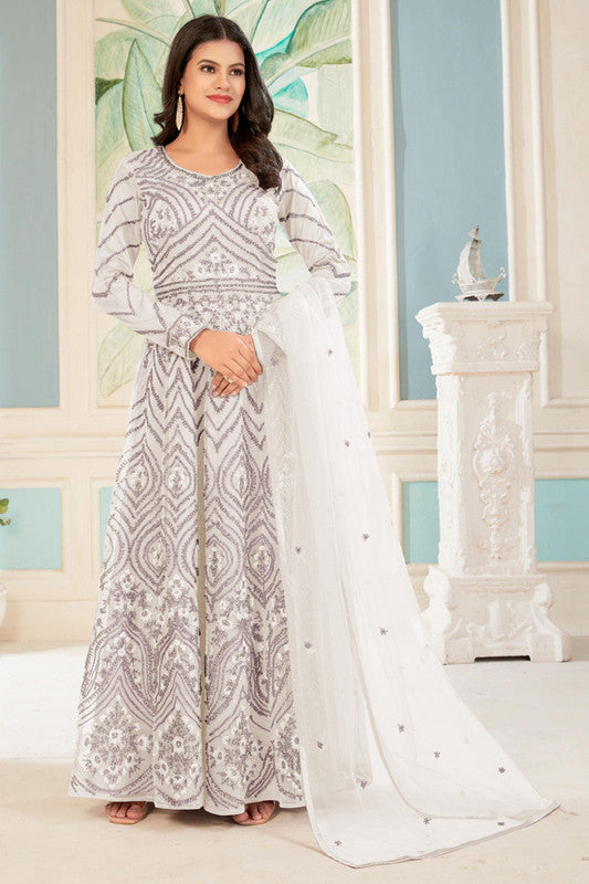 White Sequins Embroidery Traditional Anarkali Suit